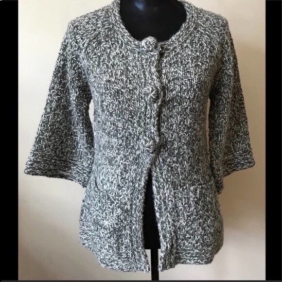 Fenn Wright Manson Cardigan Sweater Chunky Knit Alpaca Wool Gray White Medium - Picture 1 of 7